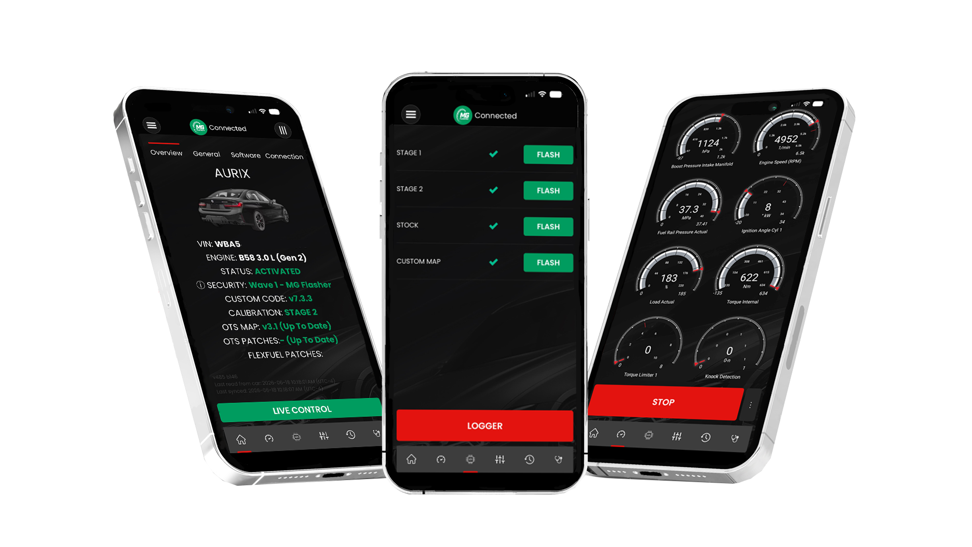 MG Flasher app dashboard