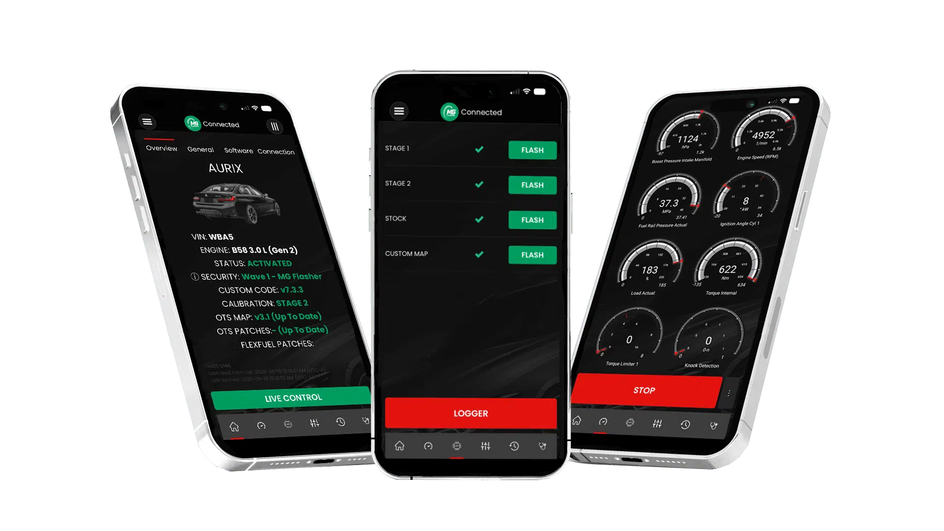 MG Flasher app dashboard